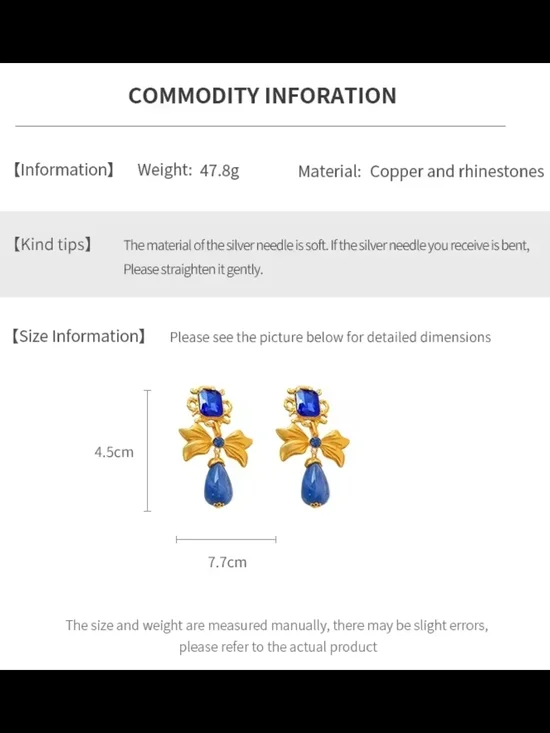 Gold-Tone Earrings with Royal Blue and Cornflower Drop - Picture 10 of 12